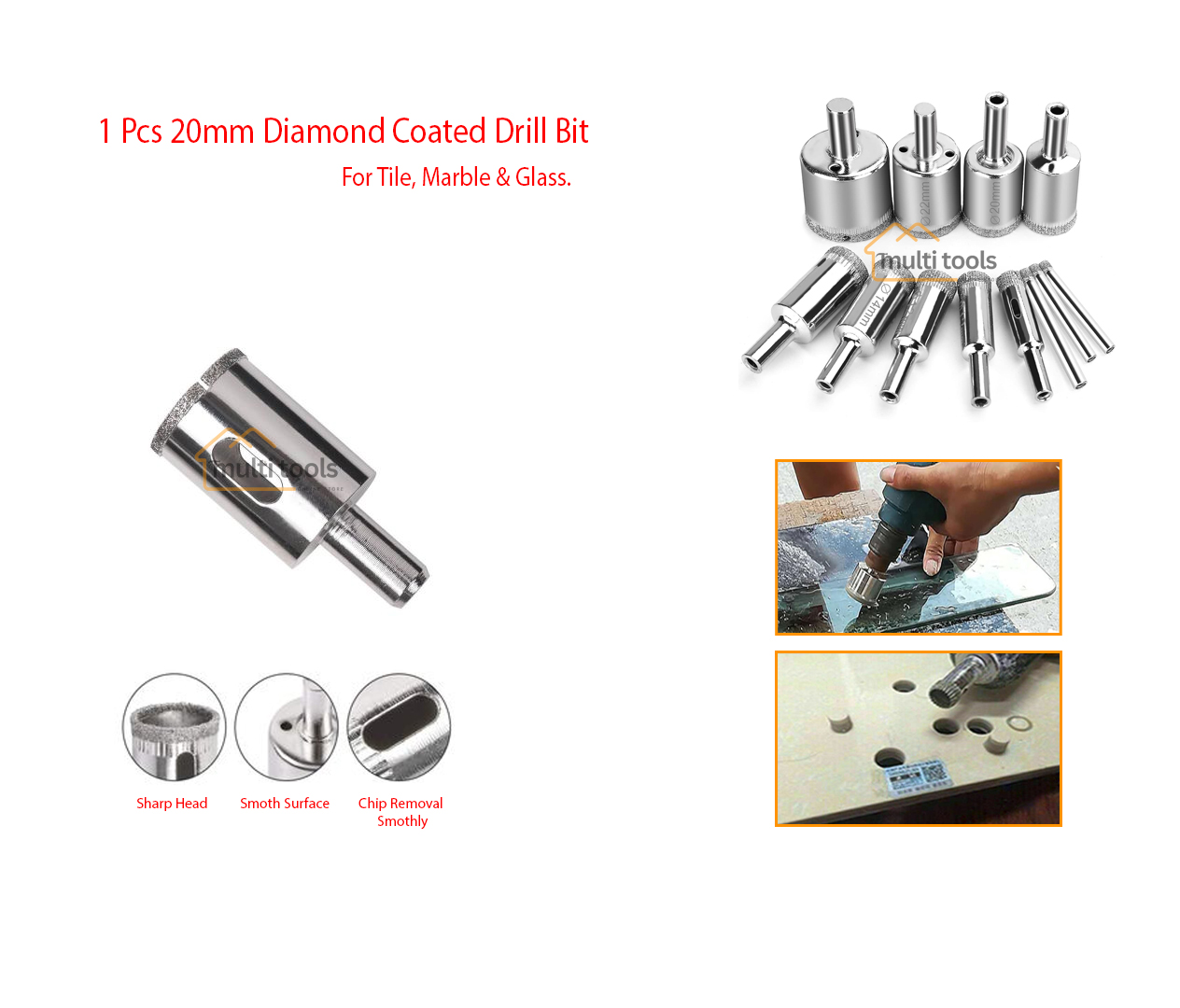  20 mm Diamond Coated Drill Bit Hole Saw Cutter For Glass Tile Ceramic Marble